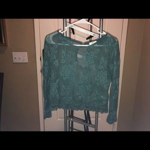 Women’s blue floral sheer blouse